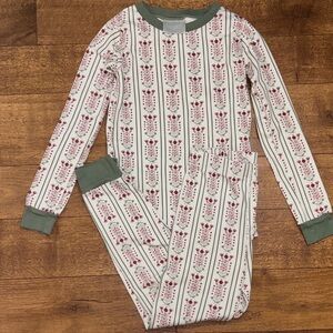 Lake Pima Cotton Red Green Holiday Floral Print Kids Long-Long Pajama Set Sz 8